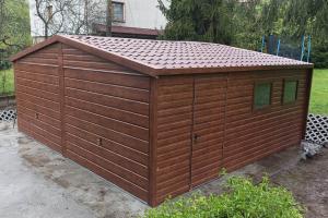 6x5 dwuspad EXTRALINE ciemny orzech + drzwi + okna